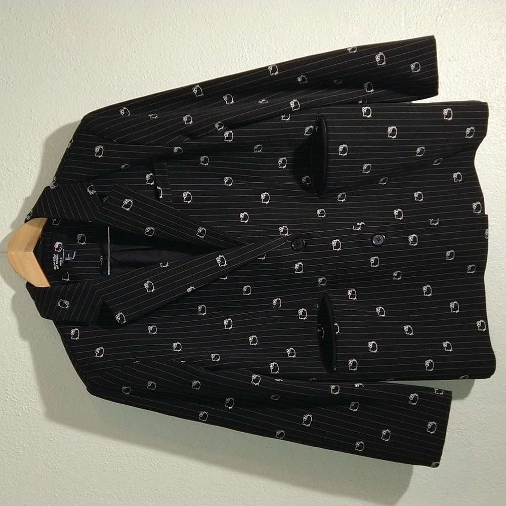 Forever 21 x Hello Kitty Embroidered Black Pinstripe Oversized Blazer Jacket S